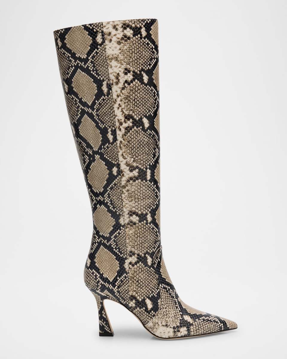 Vinnie Snake-Printed Leather Knee Boots
